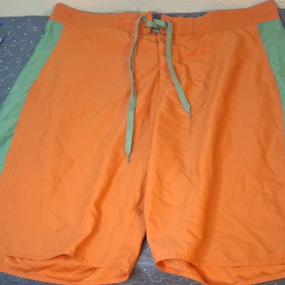 Hawaiian Tropic Orange and Green Men's Swim Shorts size XL
